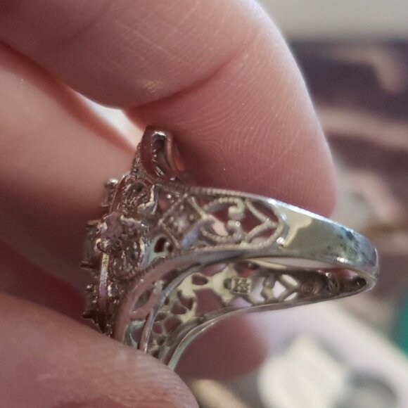 Retro 1920's Vintage Style Filigree 925 Anniversary Ring Unique Long Ring - Picture 7 of 7